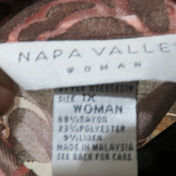 BOGO Napa Valley Woman Semi Sheer Button Down 3/4 sleeve Blouse Floral Browns 1X - Picture 3 of 8